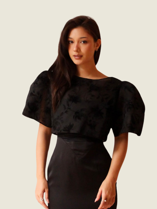 Vania Romoff Black Floral Camisa Top