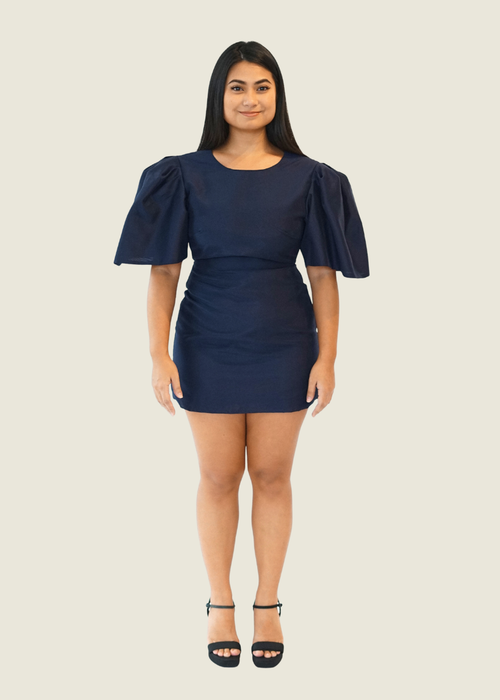 Vania Romoff Midnight Blue Filipiniana Mini Dress