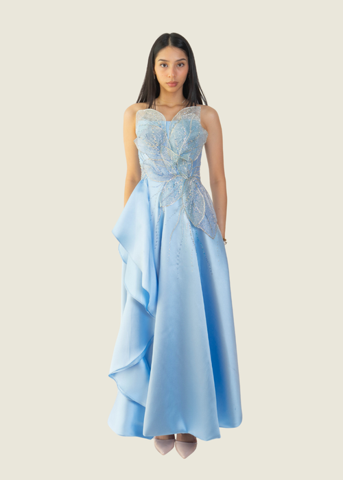 Vee Tan Custom Blue 3D Beaded Gown