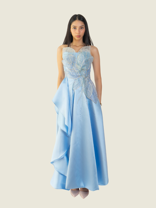 Vee Tan Custom Blue 3D Beaded Gown