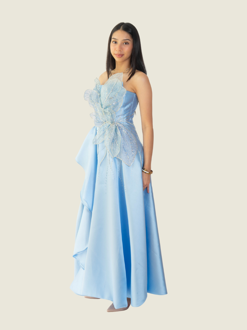 Vee Tan Custom Blue 3D Beaded Gown