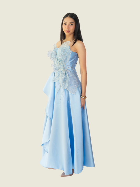 Vee Tan Custom Blue 3D Beaded Gown