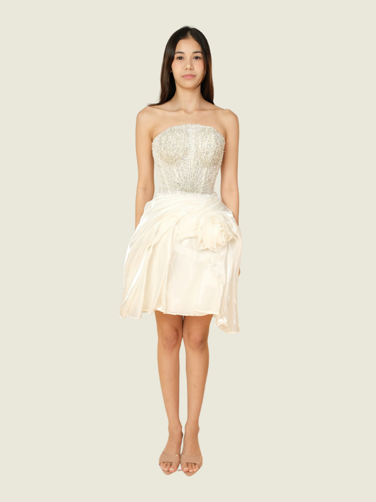 Weareasy Beaded Afterparty White Mini Dress