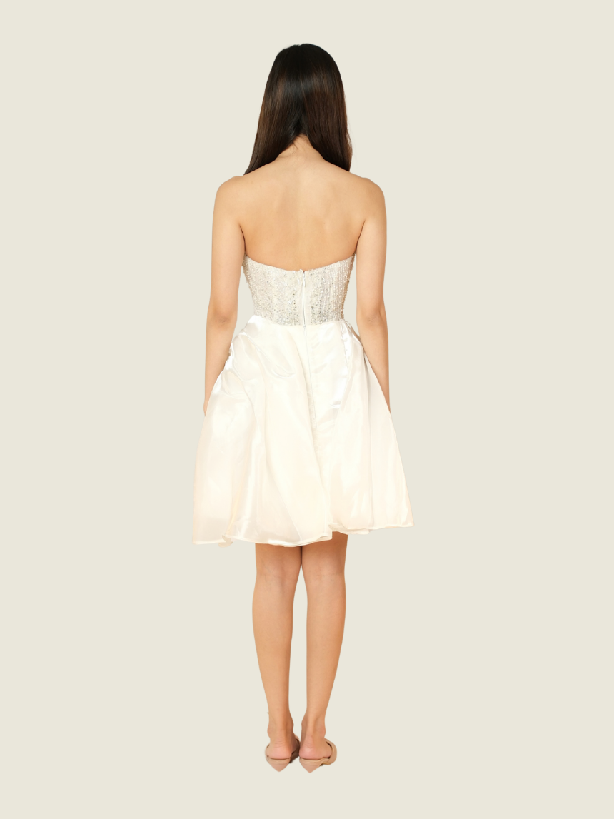 Weareasy Beaded Afterparty White Mini Dress