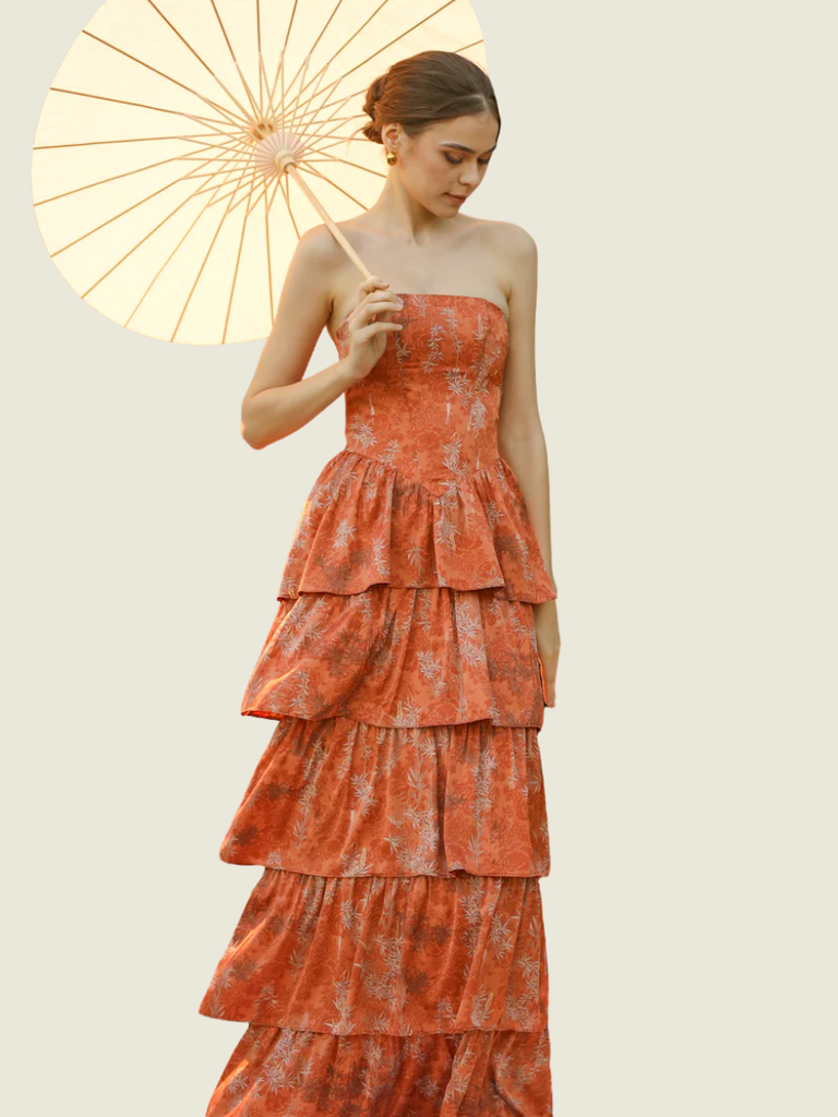 ZOO the Label Rust Floral Ruffle Maxi Dress