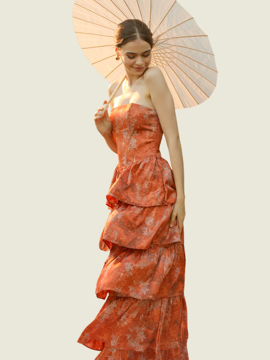 ZOO the Label Rust Floral Ruffle Maxi Dress