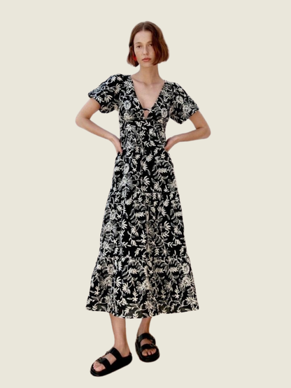 Zara Black Embroidered Midi Dress