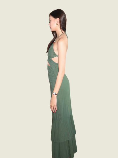 Zara Green Cutout Beaded Dress