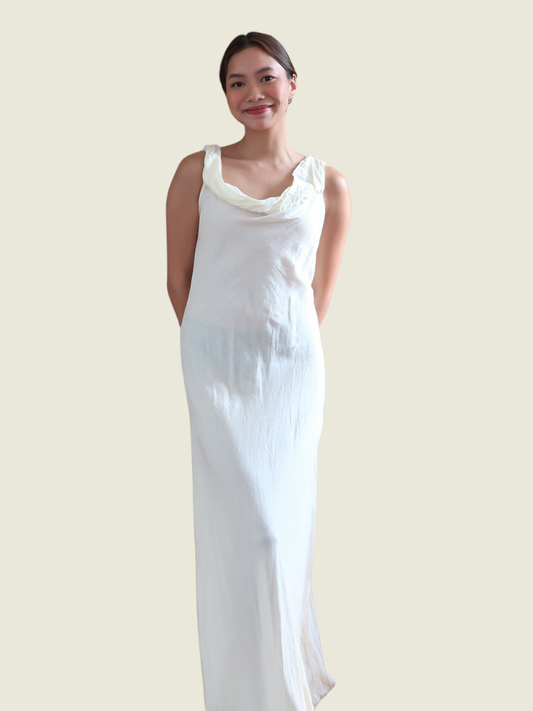 Zara Linen Pale Yellow Cowl Dress with Strap Detail
