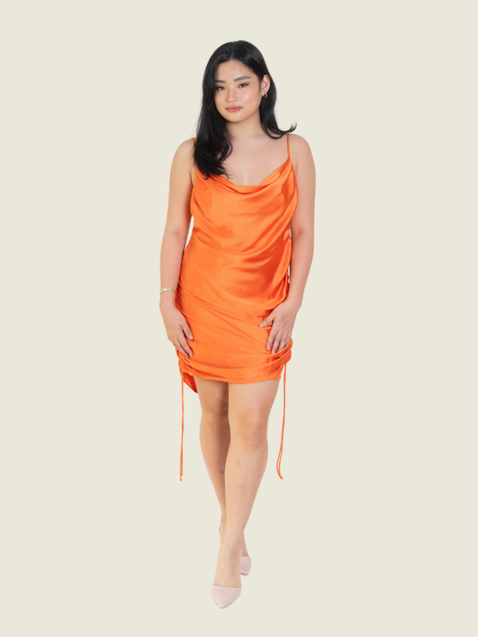 Zara Orange Cowl Neck Dress