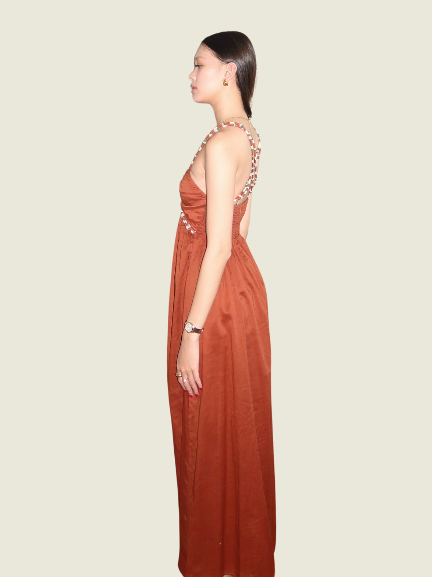 Zara Rust Orange Beaded Maxi Dress