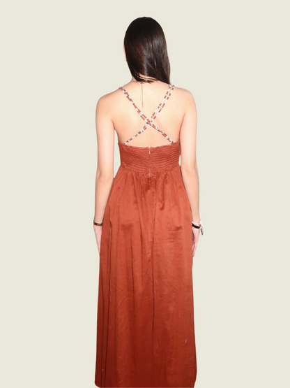 Zara Rust Orange Beaded Maxi Dress