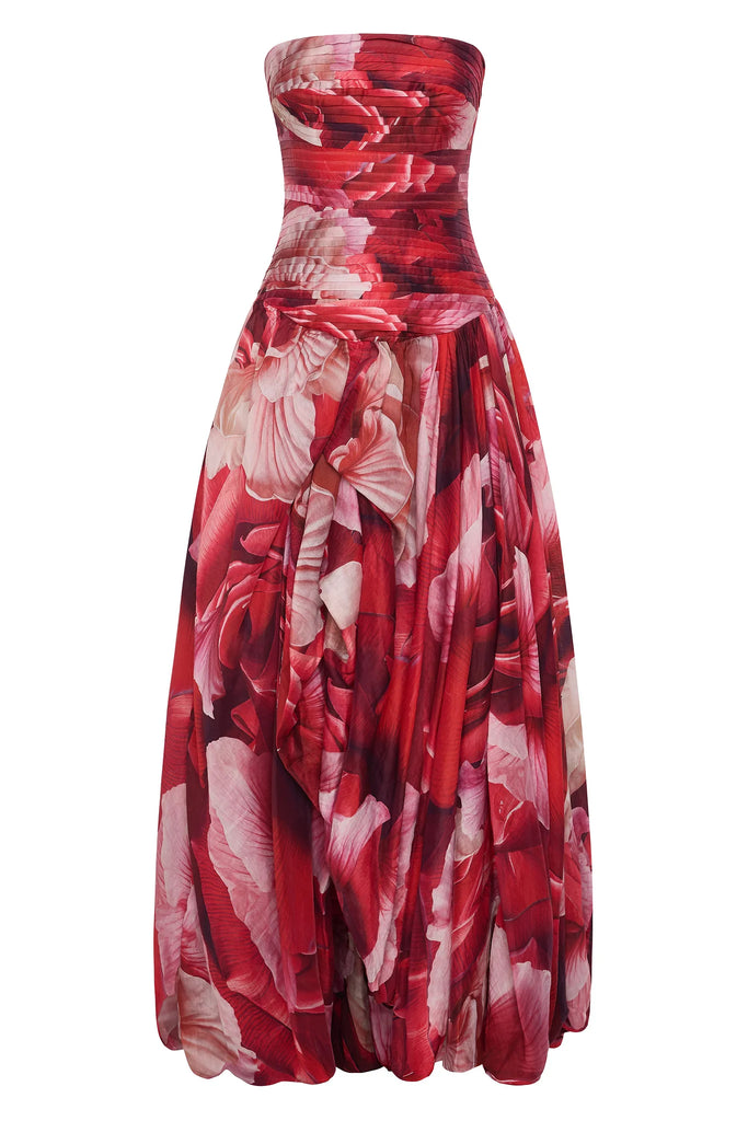 Aje Floral Bubble Hem Gown in Prismatic Floral Red Pink