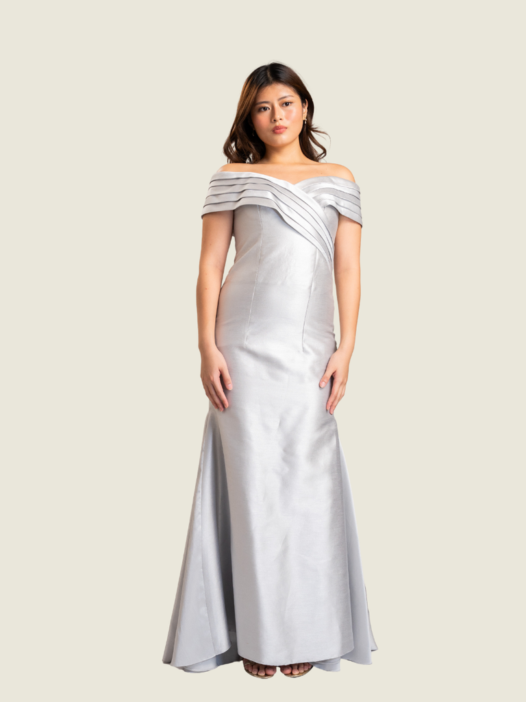 Debbie Co Silver Long Gown with Serpentine Cut