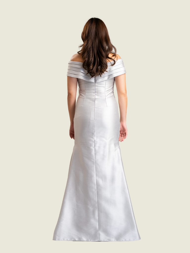 Debbie Co Silver Long Gown with Serpentine Cut