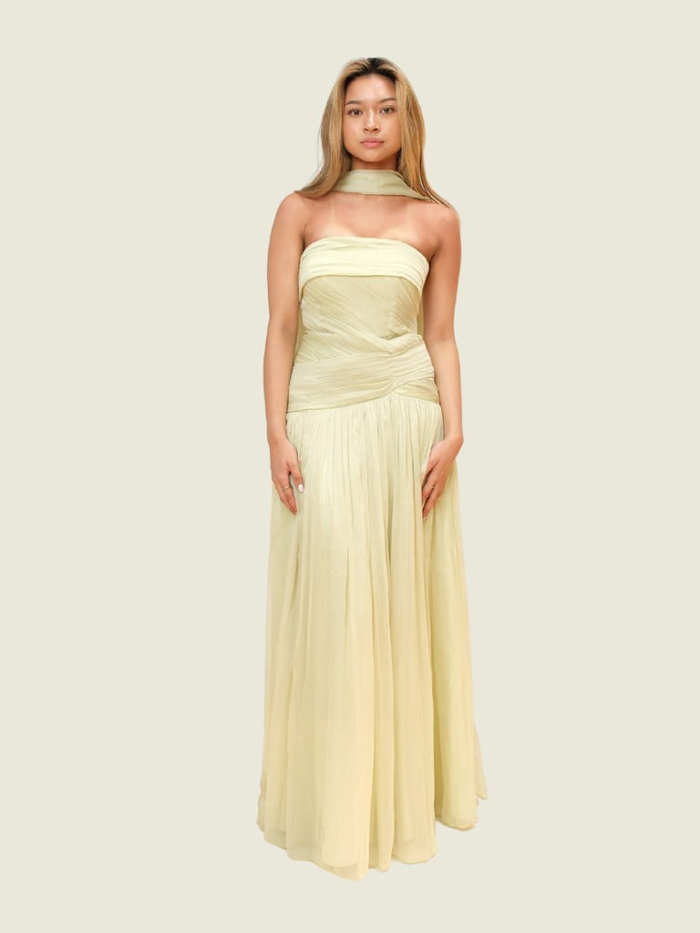 Green Tulle Gown with Scarf