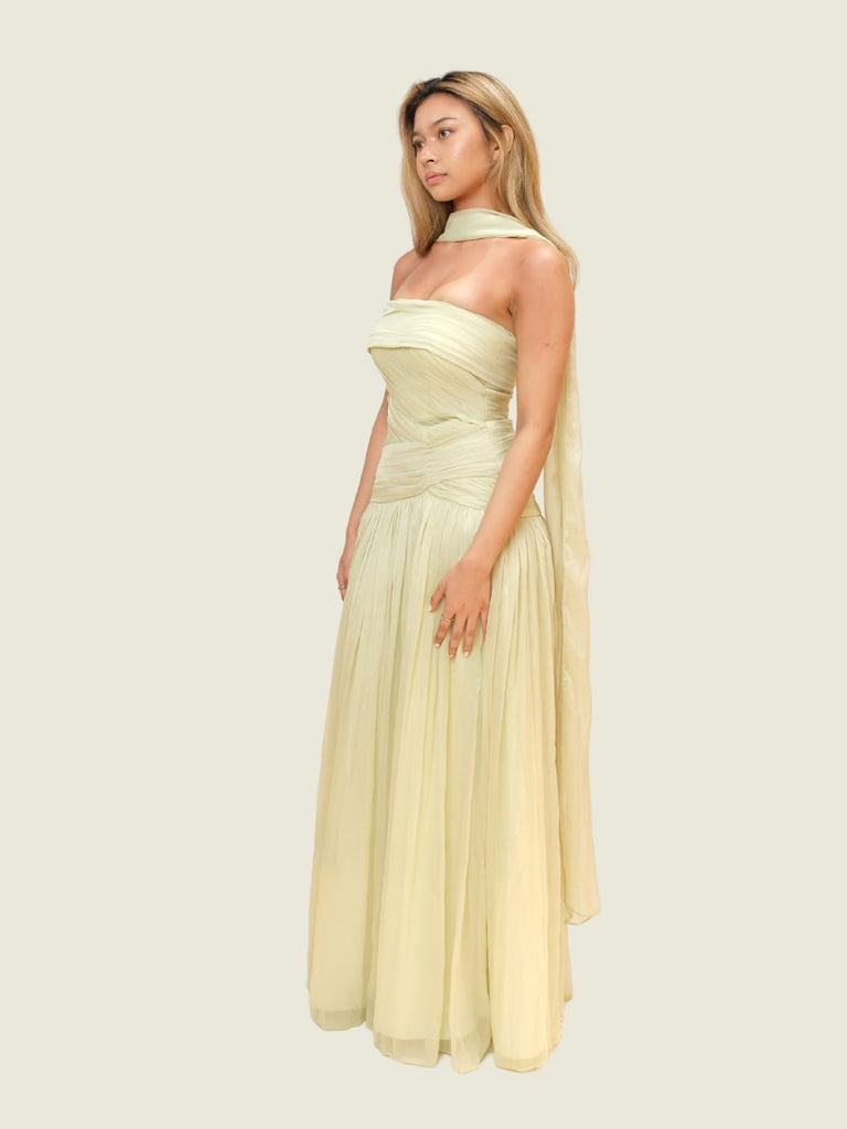 Green Tulle Gown with Scarf