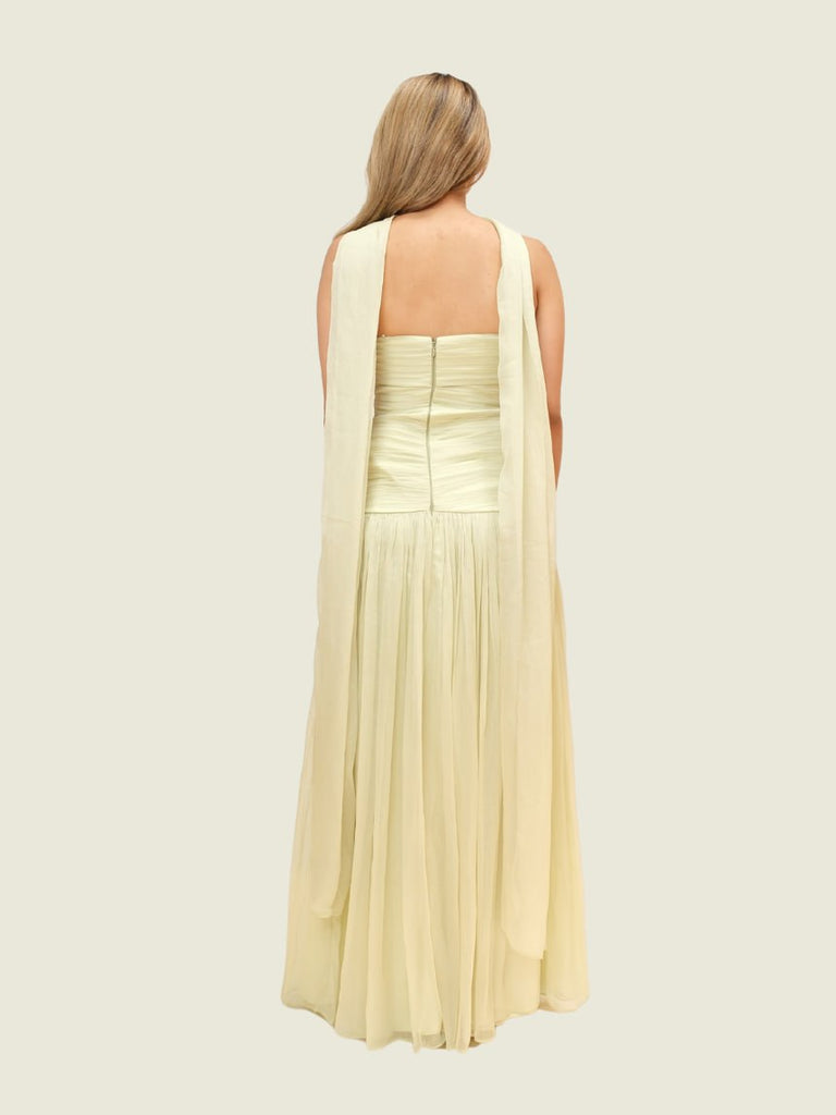Green Tulle Gown with Scarf